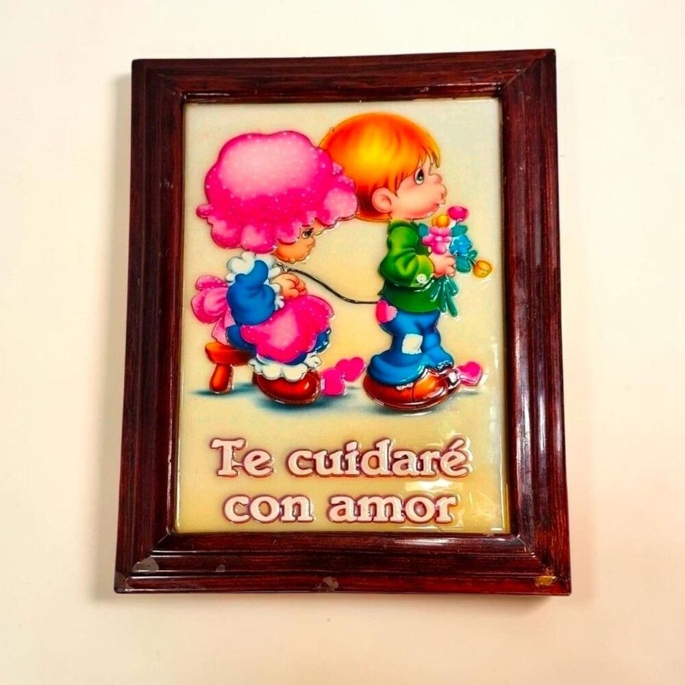 Vintage Spanish Te Cuidare Con Amor 3D Resin Wall Art 19x14 Precious Moment